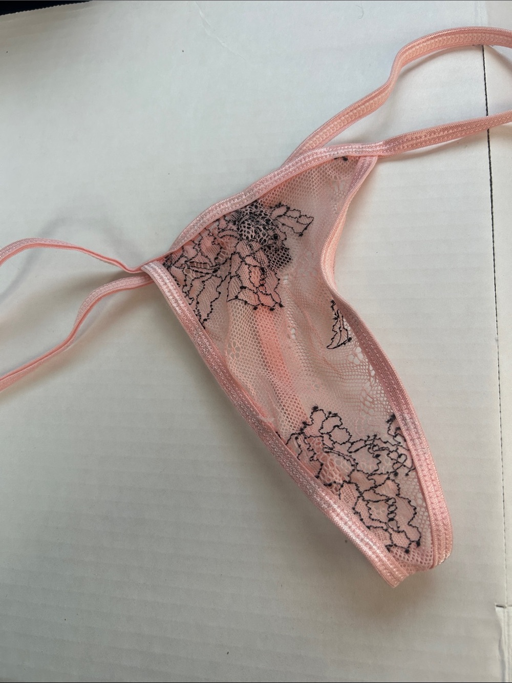 Lace panties thong string Pink / Black XL
